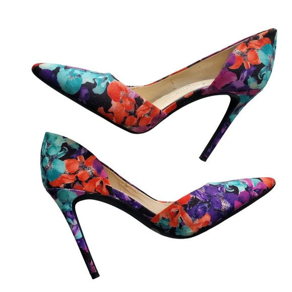 Jessica Simpson Multicolor Floral Heels Bright Pink, Purple, Turquoise 7.5M - Picture 3 of 12